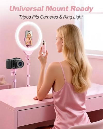 Image of UBeesize 12'' LED Ring Light with 62'' Tripod Stand, Selfie Ring Light for Video Recording, Live Streaming, TikTok & YouTube, Compatible with iPhone & Android (Pink)