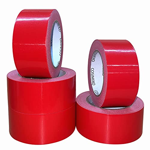 Image of COSIMIXO 5-Pack Red Heavy Duty Duct Tape, 2 inches x 30 Yards, Strong, Flexible, No Residue, All-Weather and Tear by Hand - Bulk Value for Repairs, Industrial, Professional Use