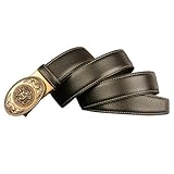 AGUTALITHIC Cinturón De Carraca para Hombre Vestido con Cuero Genuino Jeans Cinturones con Click Sliding Elíptica Cabeza De Dragón Hebilla, Gold)