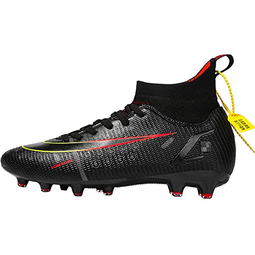 Hhy 108-BLACK-45 Men'S Soccer Cleats Football Shoes High-Tops Non-Slip Spikes Sports Athletic Firm Ground Turf Field Hockey Boots Black Eu 45 cover