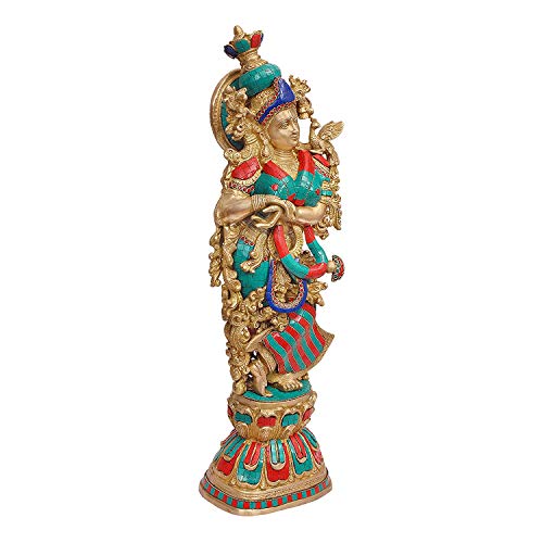 Image of AONA Brass Pair of Radha Krishna - Big Size - Brass Radha Krishna Kishan Murti Idol Statue Sculpture (29 inch) (Big Radha Krishna) (Orange), Idol
