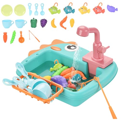 Évier de jeu avec eau courante imitation cuisine enfant 2 en 1 à circulation électrique