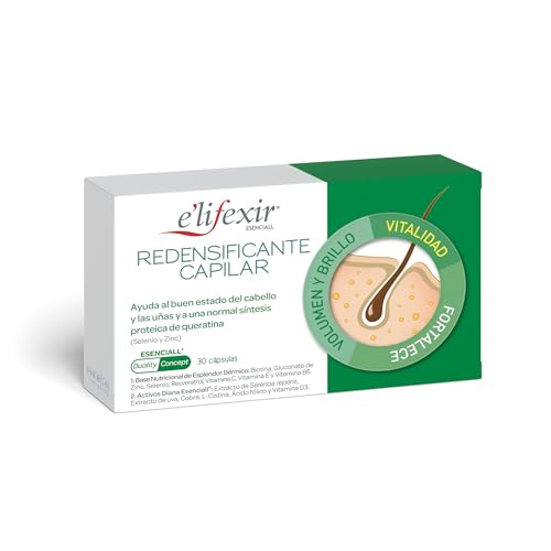 Elifexir Esenciall Redensificante Capilar, Fuerza, Volumen y Brillo para el Cabello, Complemento Capilar con Selenio, Zinc y Serenoa Repens, Cabello Sano y Fortalecido, 30 Cápsulas