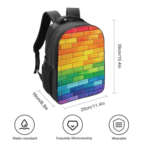 Rainbow Brick Wall Funny 16 Inch Backpack for Men Women Casual Daypack with 2 Compartment for Travel Work2