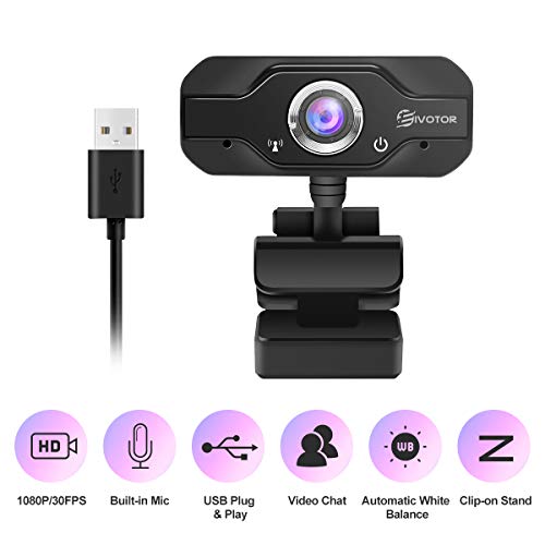 1080p HD Webcam, EIVOTOR USB Desktop Laptop Camera, Plug and Play Video Calling Mini Computer Camera, Built-in Mic, Flexible Rotatable Clip