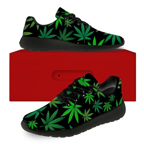 Womens Mens Weed Print Shoes Comfortable Breathable Tennis Running Gym Shoes Walking Sneakers Gifts for Him Her2