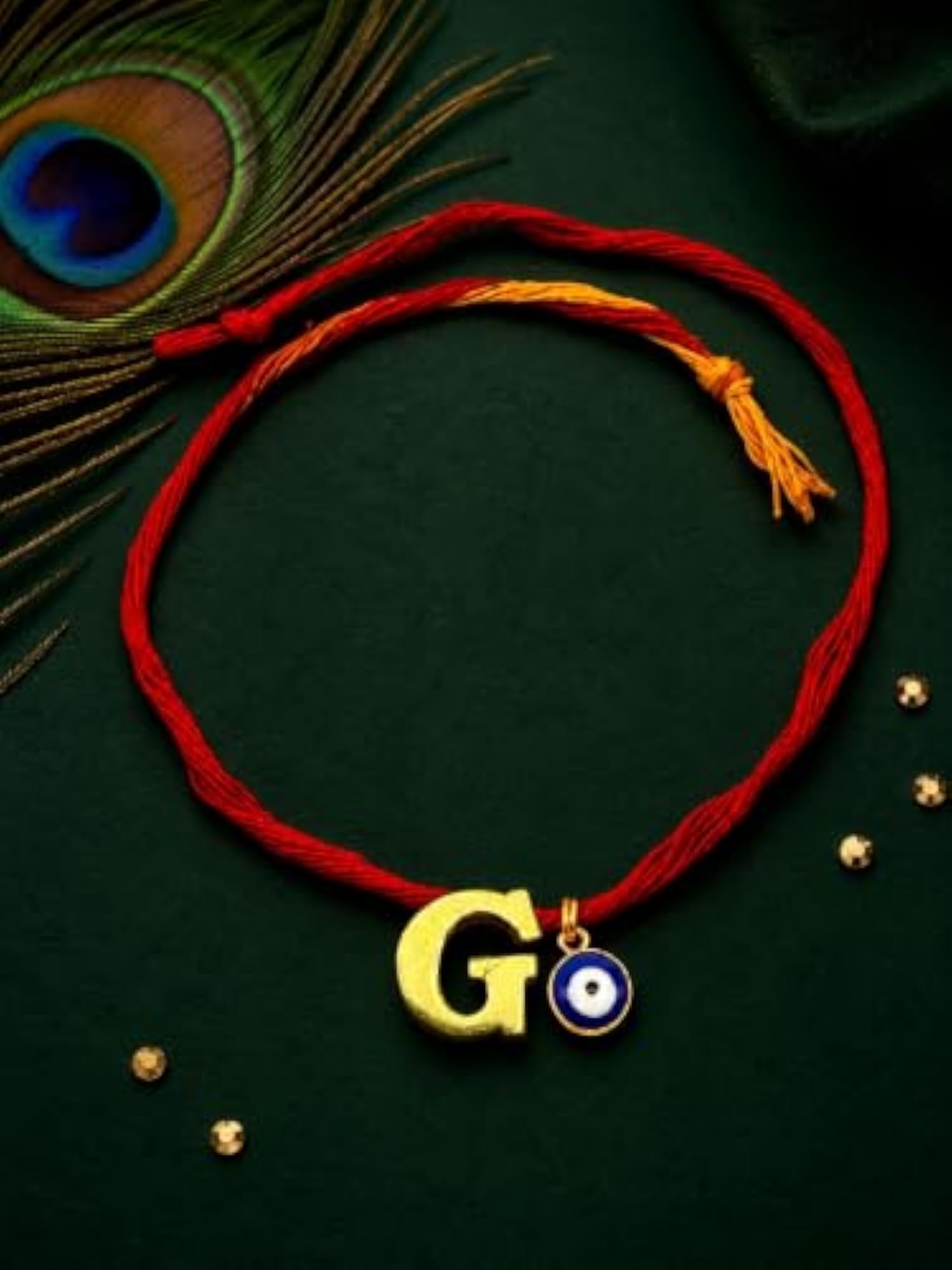 Gold Plated G Letter Blue Charm Rakhi for Brother