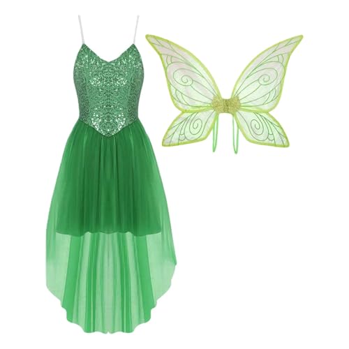 Costume de fée pour femme avec haut à paillettes scintillantes et jupe en tulle – Déguisement d'elfe magique avec ailes pour carnaval et fête, S