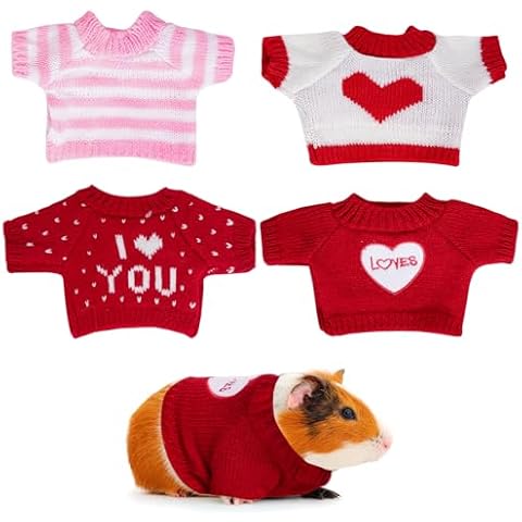 choyaxo 4 PCS Christmas Guinea Pig Clothes Hamster Sweater Ferret Knitted Clothes for Small Animal Outfit Winter Christmas Clothing (Valentine's Day) Cover