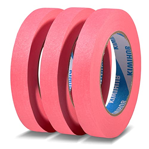 KIWIHUB Pink Painters Tape 0.7 x 60 Yards x 3 Rolls (180 Yards Total) - Medium Adhesive Masking Tape for Painting Labeling DIY Crafting Decoration and School Projects
