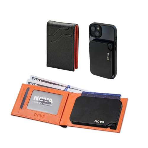 Nova Slim Men Wallet, 2 in 1 Detachable Magsafe Metal Pop Up Card Holders for iPhone, Minimalist RFID Blocking Wallet with Cash Slot, Birthday Gifts For Man (Black)