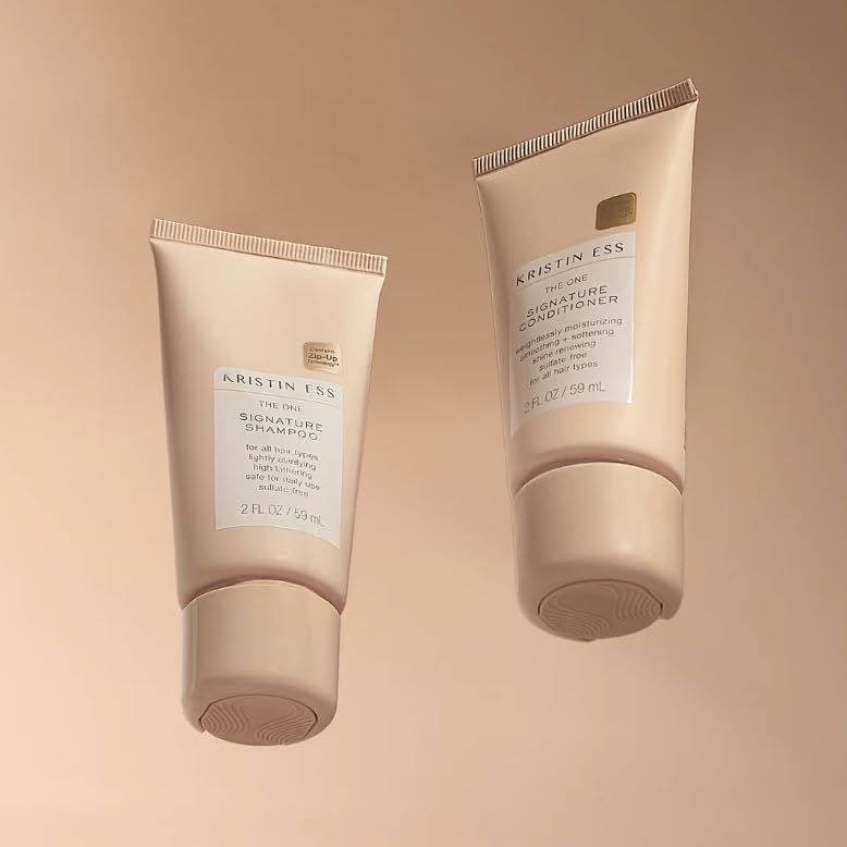 Image of Kristin Ess Signature Travel Size Salon Shampoo + Conditioner Set for Moisture, Softness + Shine - Anti Frizz + Lightly Clarifying - Sulfate Free, Vegan + Safe for Color Treated Hair - Mini Travel Set