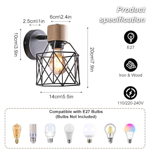 Lámpara de pared industrial retro con casquillo E26 para iluminación orientable de cama 4