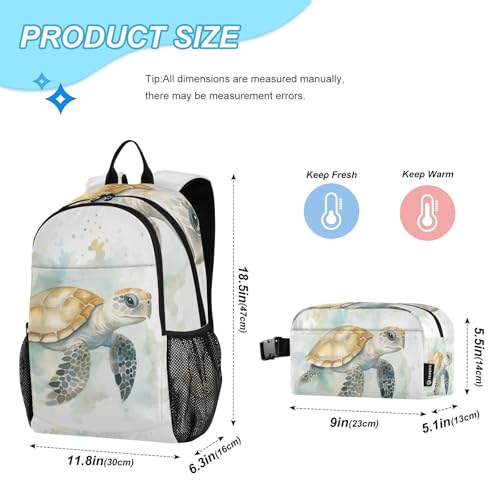 Sea Turtle Swimming Backpack Lunch Bag Set for Travel Hiking Picnic, Backpacks with Insulated Lunch Box2
