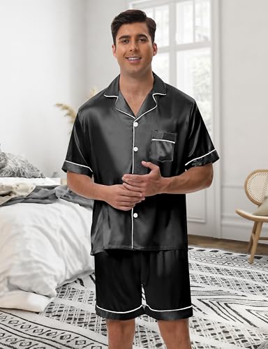 EPLAZA 2 Piece Silk Pajamas for Men Satin Pajama Set Button Down Pjs Set Sleepwear Loungewear3