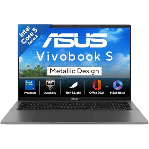 Image of ASUS Vivobook S16,14th Gen, Intel Core 5-210H,Metallic Design Laptop(Intel UHD iGPU /16GB RAM /512GB SSD /FHD+ /16 inch inch /144Hz /Windows 11 /M365 Basic(1Year)* /Office Home 2024 /Matte Gray /1.7Kg) S3607VA-RP113WS