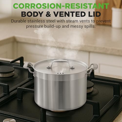 NutriChef Stainless Steel Stock Pot 7 Litre – Large Induction Cooking Pot with Lid, 18/8 Food Grade Steel, Mirror Finish, for Soups, Stews, Pasta, Catering, Gas, Electric & Halogen Hob Compatible - Image 6