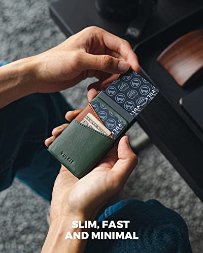 VULKIT Metal Pop up Wallet for Men Women Slim Credit Card Holder with Extra Leather Slots RFID Blocking Minimalist Wallets(Green)2