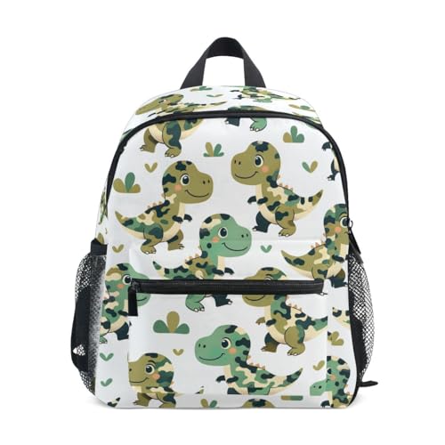 CHIFIGNO Mochila infantil Pantera Negra, mochila infantil durável pré-escolar com amplo armazenamento, apito de segurança, P, Lindo dinossauro de camuflagem verde, Small