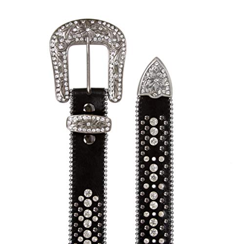 Snap On Rhinestone and Gun Metal Color Circle Studded Leather Belt4