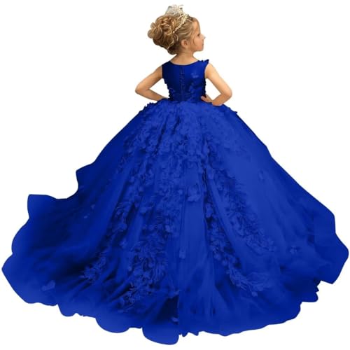 Flower Girl Dress Lace Appliques 3D Butterfly First Communion Dresses Tulle Pageant Ball Gown