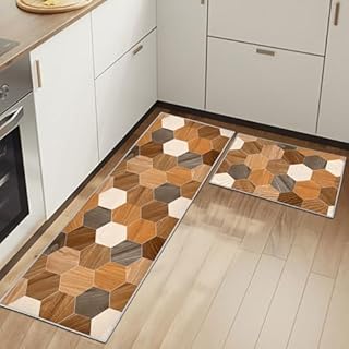 HSGLGNA Kitchen Rugs Runner Set of 2 Anti Fatigue Kitchen Floor Mat for Home Decoration Office Waterproof Non Slip Kitchen Rug Set Comfort Standing Mats (Geometry C, 40x60+40x120cm)