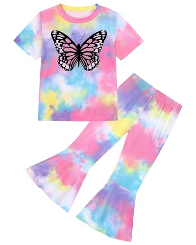 Image of CARETOO Girls Summer Outfit Poster Girl Matching Sister 2pcs Sets Printed t-Shirt + Flare Leg Pants For 3-10 Years