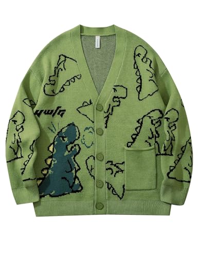 Flygo Mens Dinosaur Sweater Harajuku Cartoon Oversized...