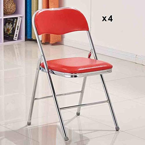 Liuhuan Folding Chair Steel Frame Upholstered Premium PU Leather Seat And Back With Reinforced Design, 330 Lbs Capacity (Color : Red)