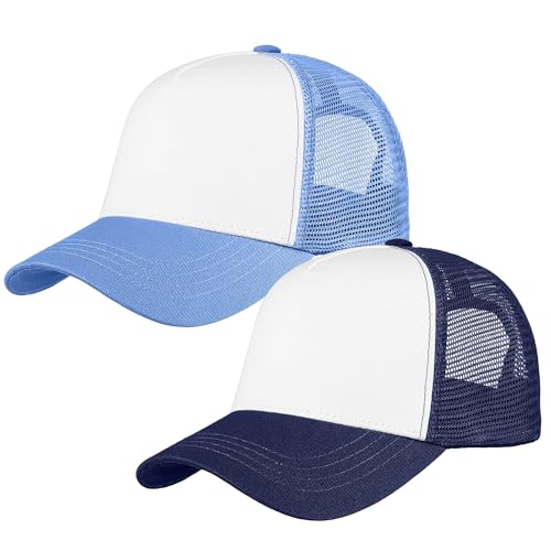 Image of Falari 5-Panel Mesh Baseball Cap, Trucker Hat, Structured Plain Design, Cotton, Adjustable Size
