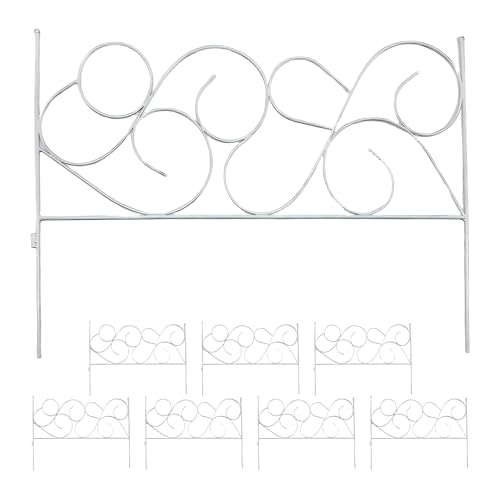 Relaxdays Beetzaun Metall, 8 modulare Zaunelemente Jugendstil, HxB: 36x400 cm, Garten Beeteinfassung zum Stecken, weiß