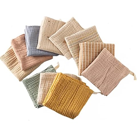 Veluyao 10 Pack Baby Muslin Washcloths , Muslin Baby Face Towel and Washcloths for Bath, Soft Baby Muslin Cloths, Bibs for Girls & Boys Random Colors Cover
