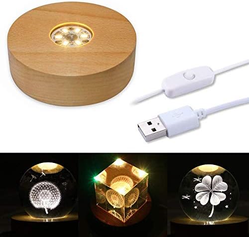 CDIYTOOL LED Lights Display Base, Wood LED Display Base for Crystals Glass Art, 4 Inch Warm/Multiple colour Lighted (Warm Color + 7 Colors) (ROUND + ROUND)