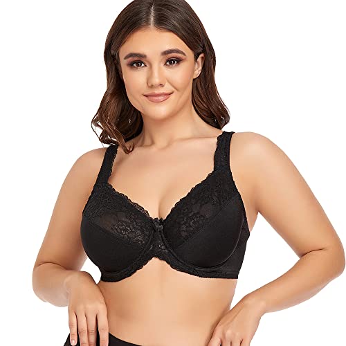 Ayigedu UK Ladies Plus Size Full Coverage Bra Non Padded Underwire Minimizer Bras 46-H Black - Image 2