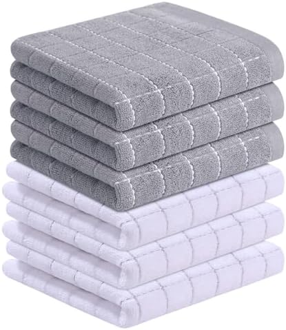 Homaxy 100% Cotton Terry Kitchen Towels(Mixed Color, 13 x 28 Inches), Checkered Designed, Soft and Super Absorbent Dish Towels, 6 Pack