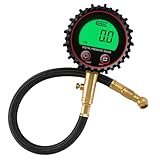 Digital Tire Pressure Gauge with Green Backlight LCD Display 3-255PSI Built-in Bleeder Valve One-Click Deflation for RVs