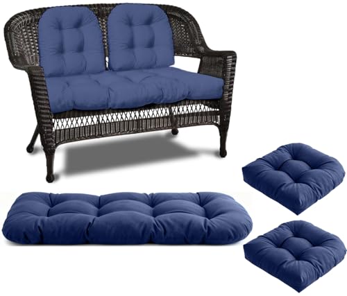 DVUAY Wicker Chair Cushions 3 Piece Set, Waterproof Outdoor Cushions for Patio Furniture, Loveseat and U-Shaped Wicker Furniture Cushions, Blue