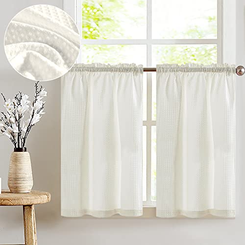 jinchan 95% Blackout Boho Kitchen Curtains 24 Inches Cafe Tier Curtains Bohemian Small Drapes for Bedroom RV Basement Half Window Room Darkening Thermal Insulated 2 Panels Black on Beige 25"