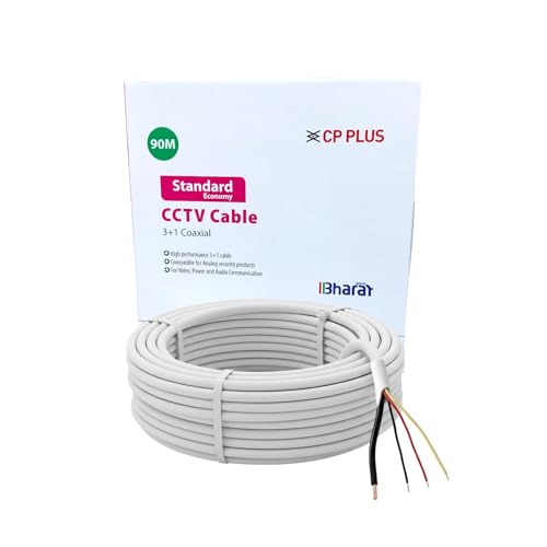 Image of CP Plus 3+1 CCTV Cable | 90 Meter Standard Length | Solid Bare Copper Conductor | HDPE Insulation | AL-Mylar Shielded | High Durability Black & White Cable [CP-ECC-90R]