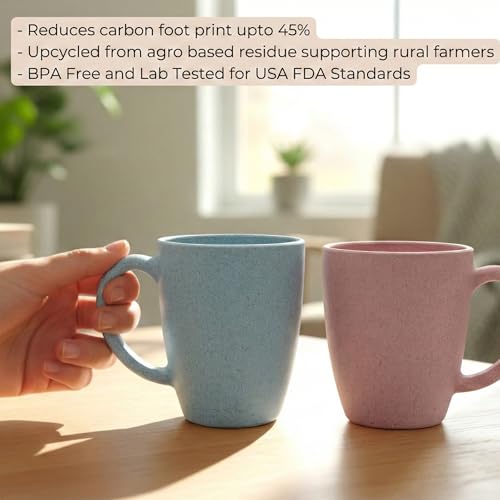 Image of Mahaware Ecohome Coffee Mug Set of 2, 300 ml, Biocomposite Rice Husk & Bamboo Fibre, Microwave Safe Matte Finish Coffee Cups, Hot & Cold Beverages, Rakhi Gift for Brother & Sister, Rakshabandhan Gift