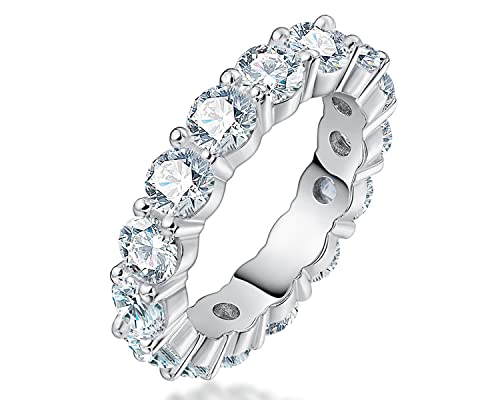 WOAINI Moissanite Eternity Ring for Women Female, 5.0 Cttw Moissanite Stackable Ring Eternity Bands, Engagement Wedding Band Rings for Anniversary Wedding Birthday, 925 Sterling Silver 18K Plated