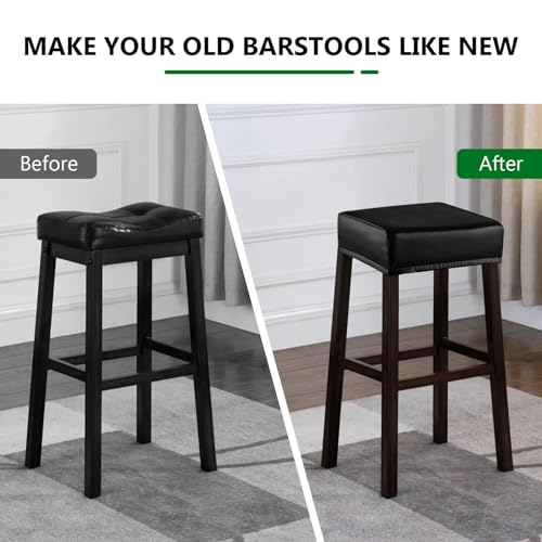 Image of YISUN Stool Covers Rectangle - 4 Pack Stretch Waterproof Saddle Seat Cover Counter Bar Stools Bar Chairs Covers Kitchen Island Chairs Cushion Protector (2, PU Leather-Black)