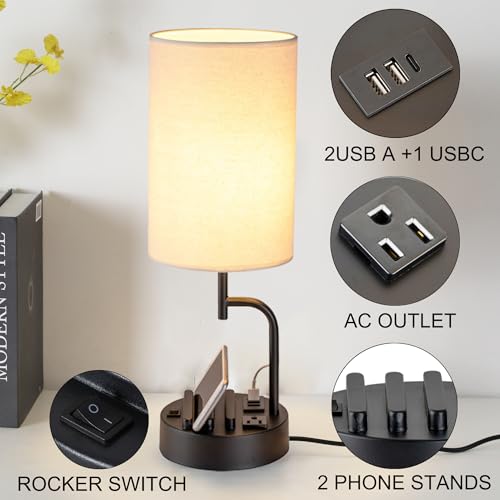 image for Dreamholder Table Lamp with 3 USB Charging Ports, Modern Desk Lamp wit