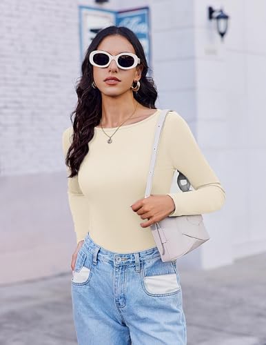 Ekouaer 3 Pack Womens Long Sleeve Shirts Boat Neck Ribbed Thermal Undershirts Lightweight Basic Top XS-XXL2