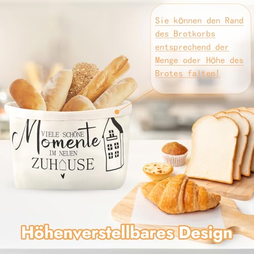Brotkorb Stoff, Brötchenkorb, Brottasche, VIELE SCHÖNE Momente IM NEUEN ZUHAUSE Geschenk, Brotbeutel Geschenkkorb für Backwaren, Baguettes und Einweihungsgeschenke, 38×22×16 cm