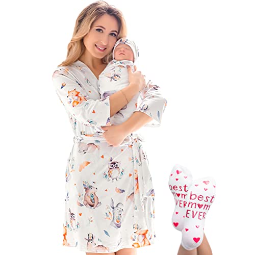 Image of ECO BABY Mommy and Me Robe and Swaddle Set | Maternity Robe and Matching Baby Set for Girl, Boy | Hospital Labor and Delivery