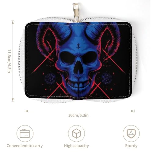 Women's Portable Card Holder Wallet, Pu Leather Credit Card Organizer Bag with 20 Slots Goth Skull Goat Art Zipper Slim Coin Purse3