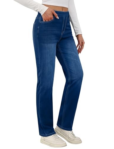 Desol Stretch Straight Leg Damen Jeans Hohe Taille Gerade Geschnitten Slim-Fit Leggings Jeans Lässige Kein Reißverschluss