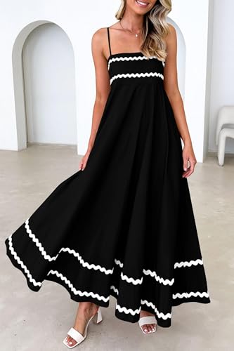 Image of PRETTYGARDEN Women's 2026 Summer Flowy Maxi Dress Casual Sleeveless Spaghetti Strap Ruffle Beach Long Dresses