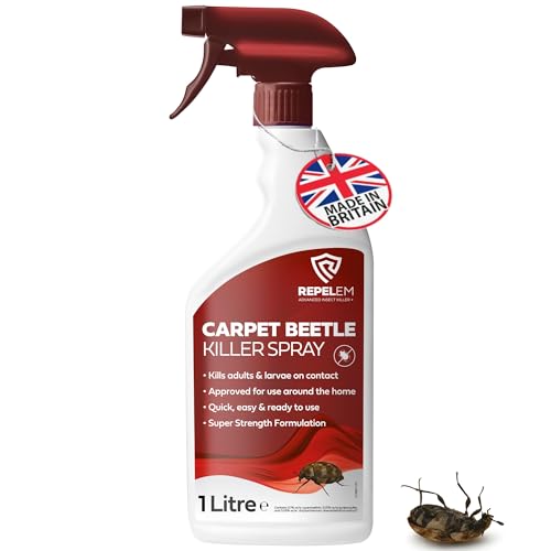 REPELEM Carpet Beetle Killer - Large 1L Instant Action Beetle Spray Low Toxicity Carpet Treatment Kills Carpet Bugs at all life stages Professional Strength Insecticide Carpet Spray